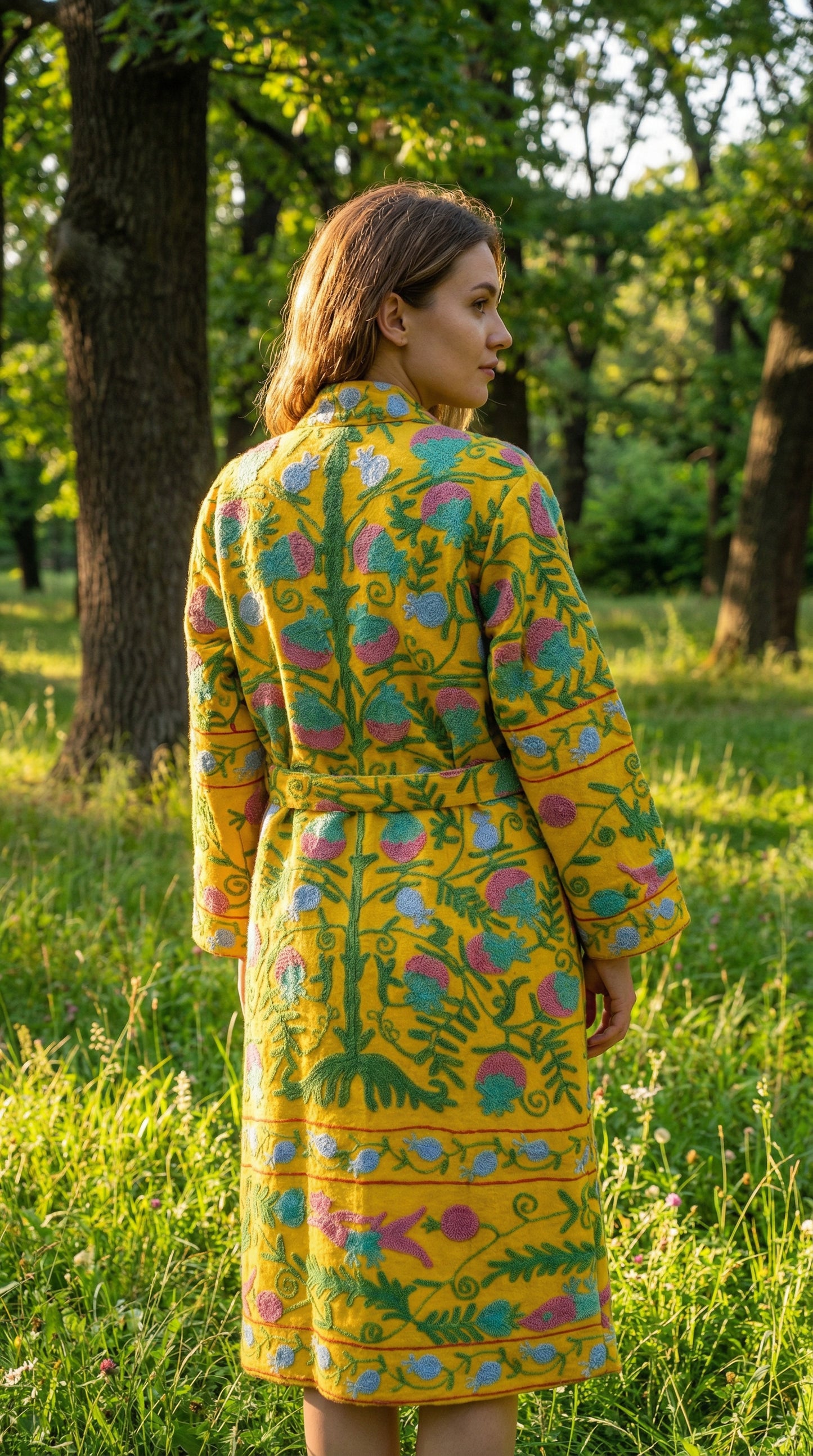 Suzani Embroidery Bath Robe in Yellow