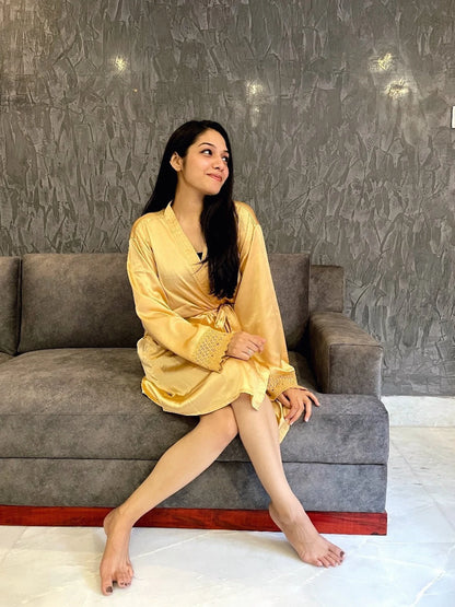 Silky Soft Satin Bathrobe - Yellow