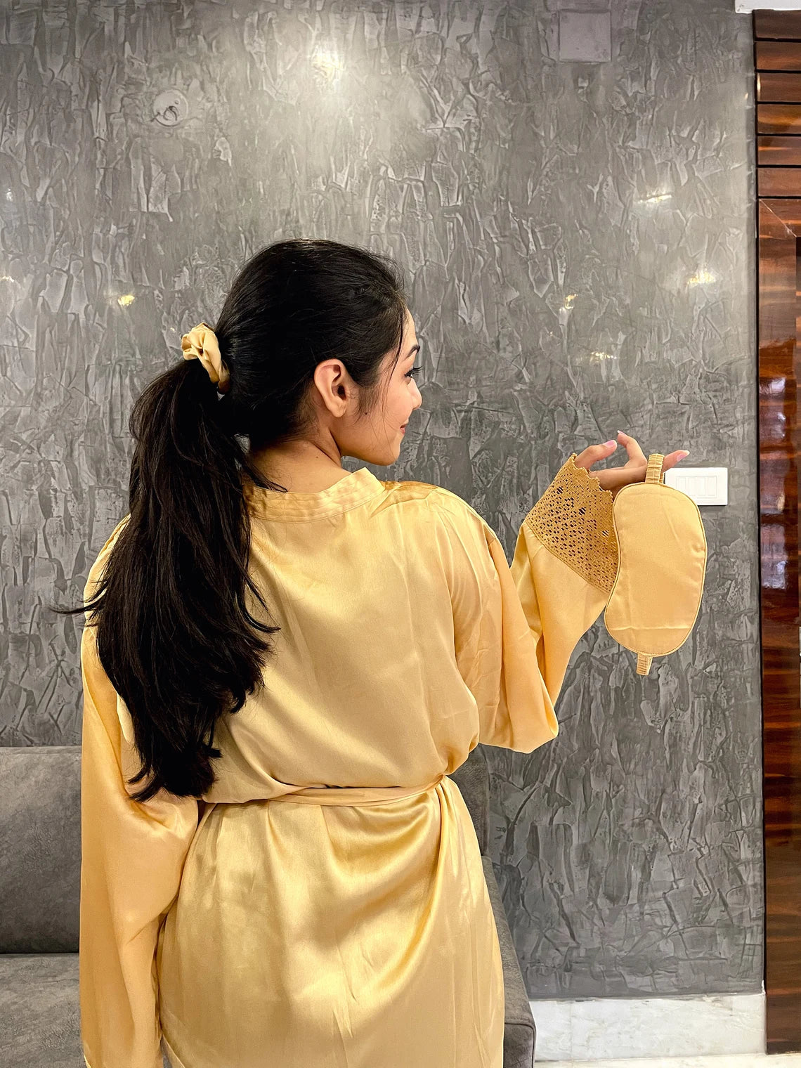Silky Soft Satin Bathrobe - Yellow