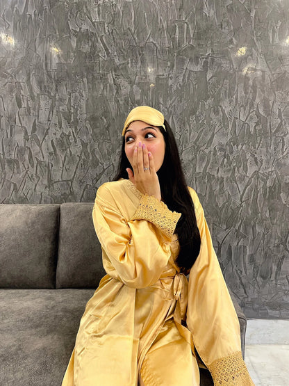 Silky Soft Satin Bathrobe - Yellow
