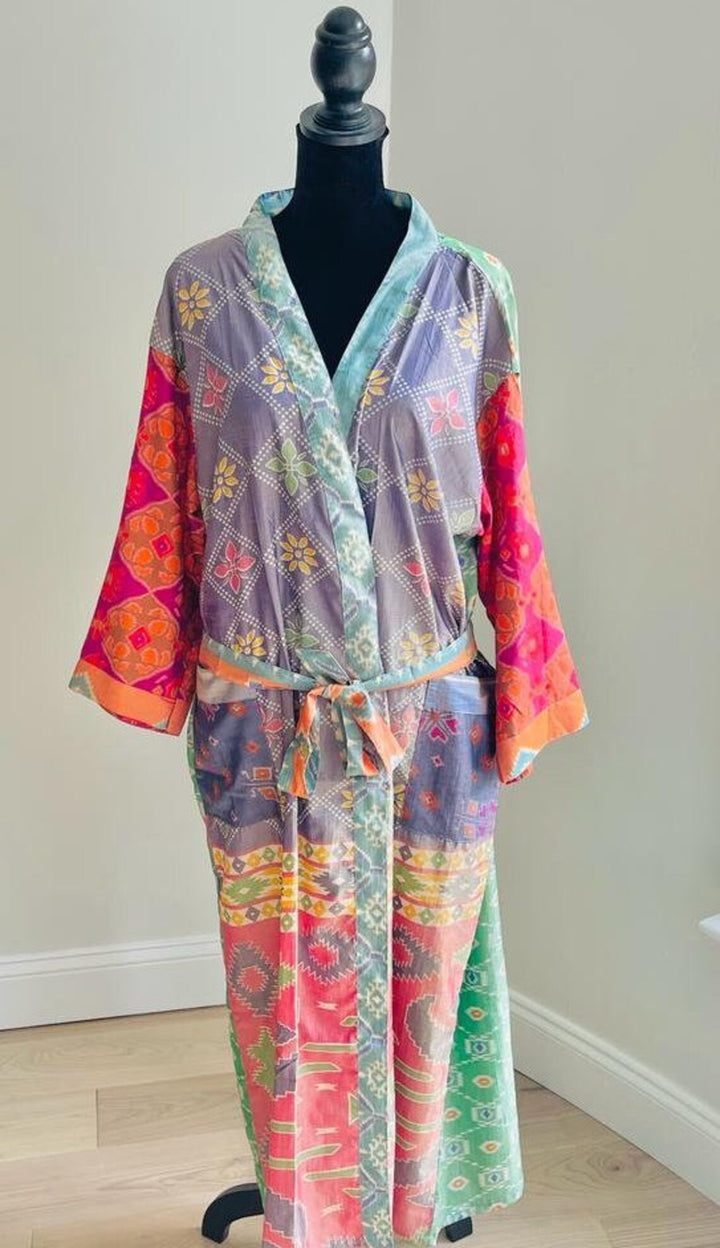 Repurposed Sari Silk Kimono Robe