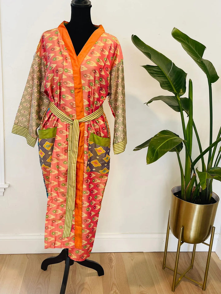 One-of-a-Kind Patchwork Silk Kimono Robe