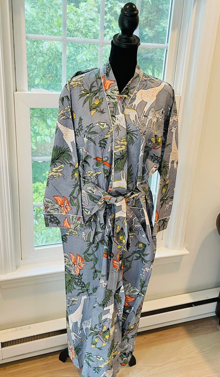 Hand Block Printed Cotton Kimono Robe