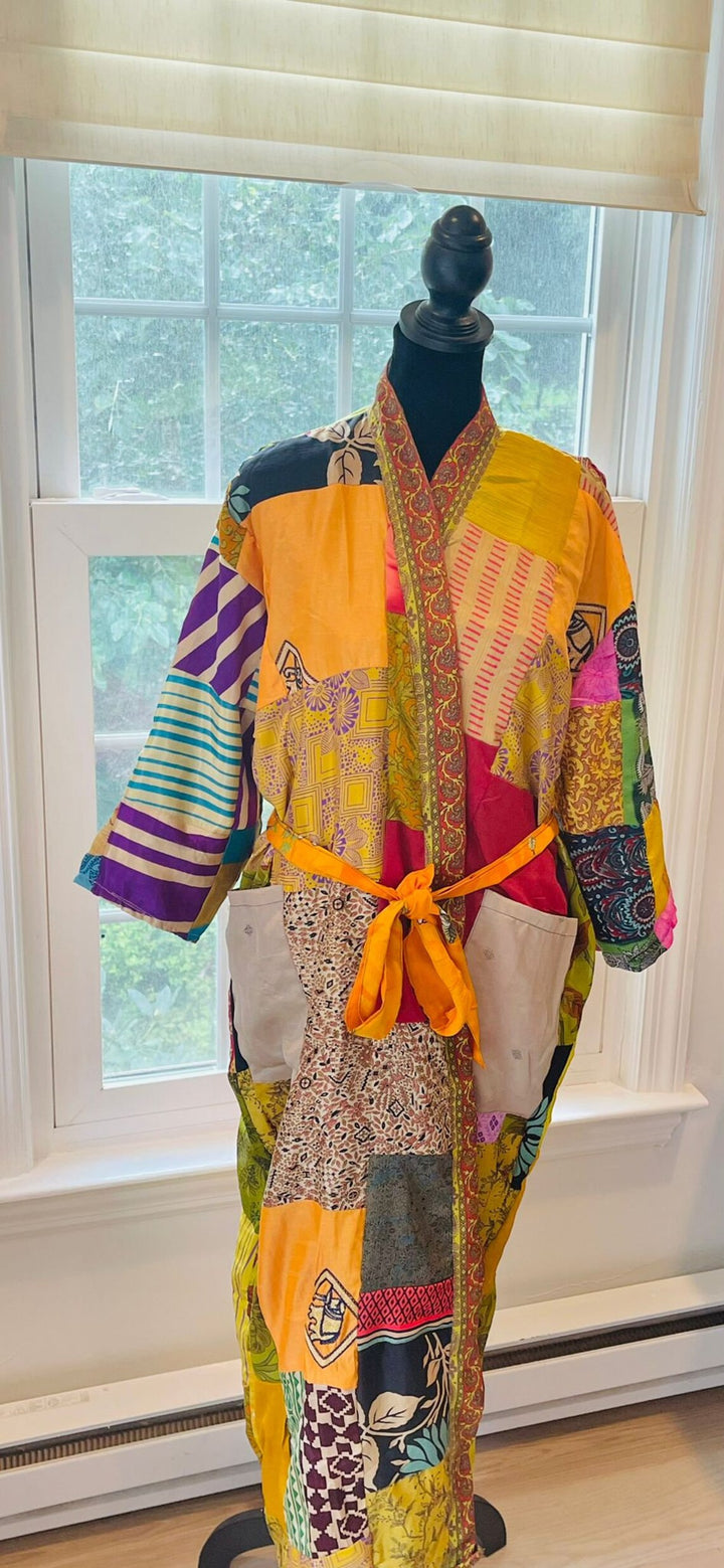 Repurposed Sari Silk Kimono Robe