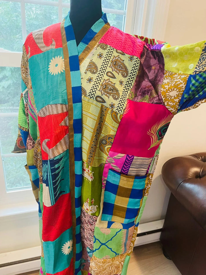 Repurposed Sari Silk Kimono Robe