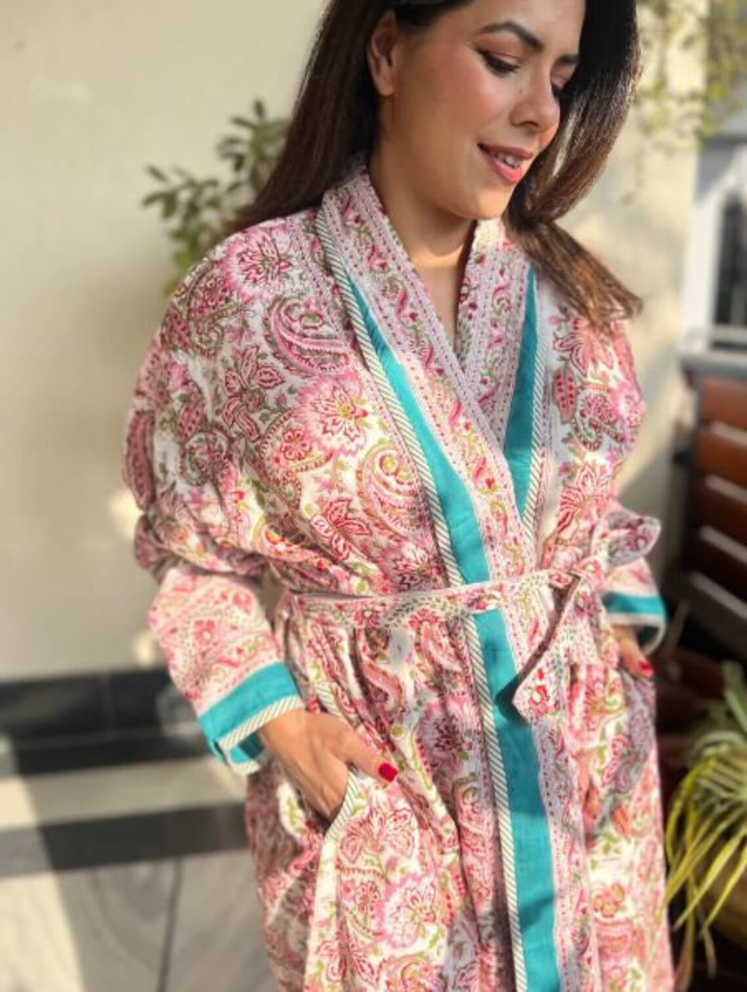 Reversible Jaipuri Handblock Print Quilted Winter Robe