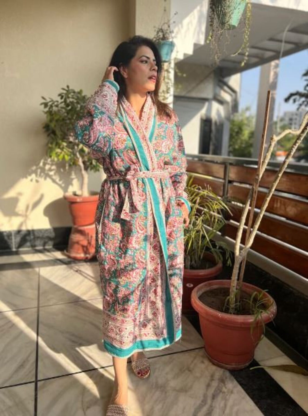 Reversible Jaipuri Handblock Print Quilted Winter Robe