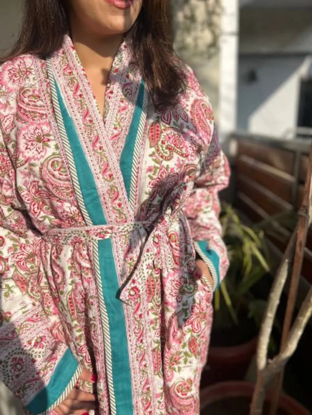 Reversible Jaipuri Handblock Print Quilted Winter Robe