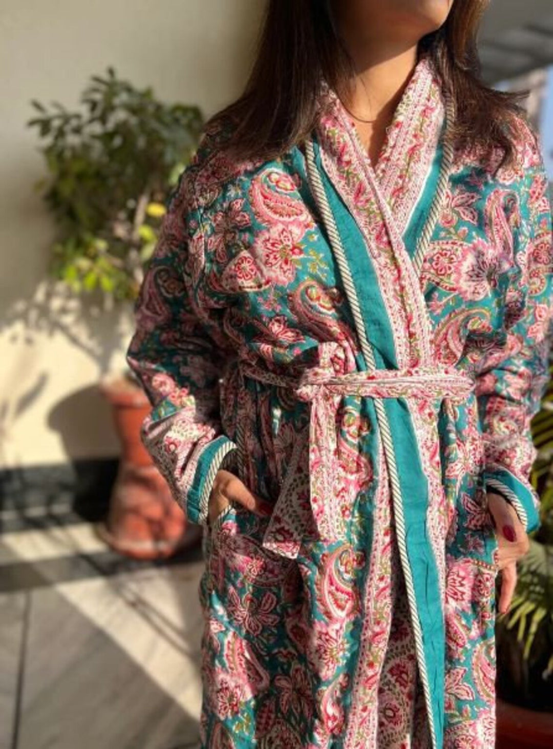 Reversible Jaipuri Handblock Print Quilted Winter Robe