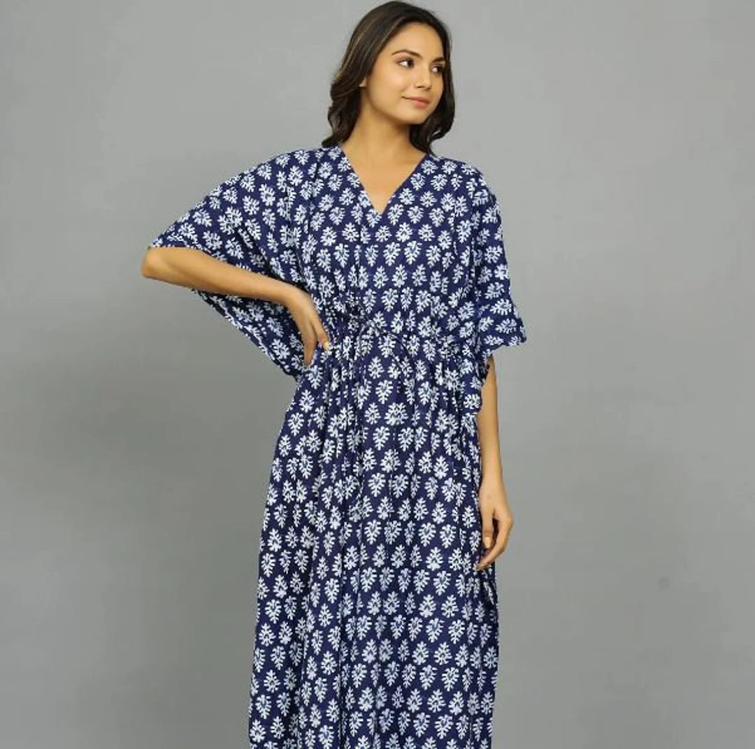 Hand Block-Print Cotton Kaftan