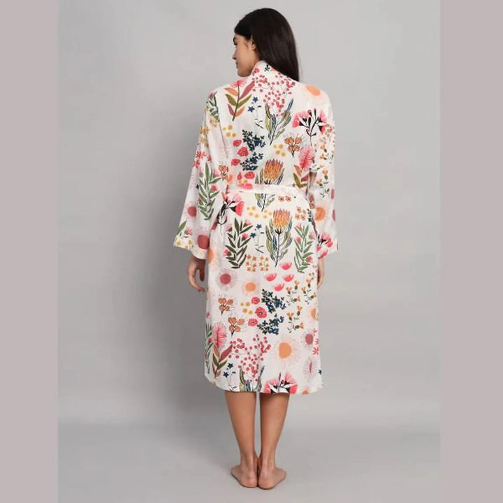 Cotton Kimono Robe with Bold Eagle Print