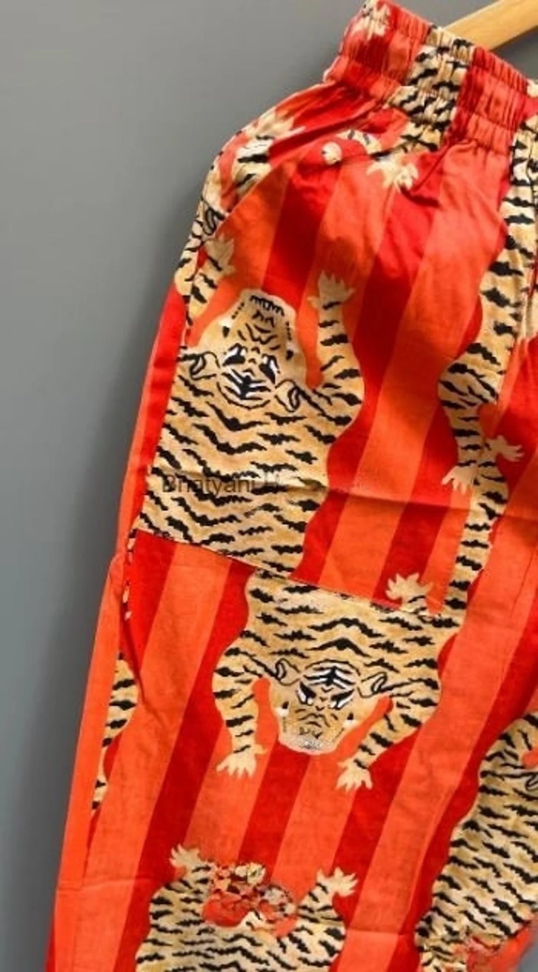 Bold Tiger Print Long Pajama Set - Orange