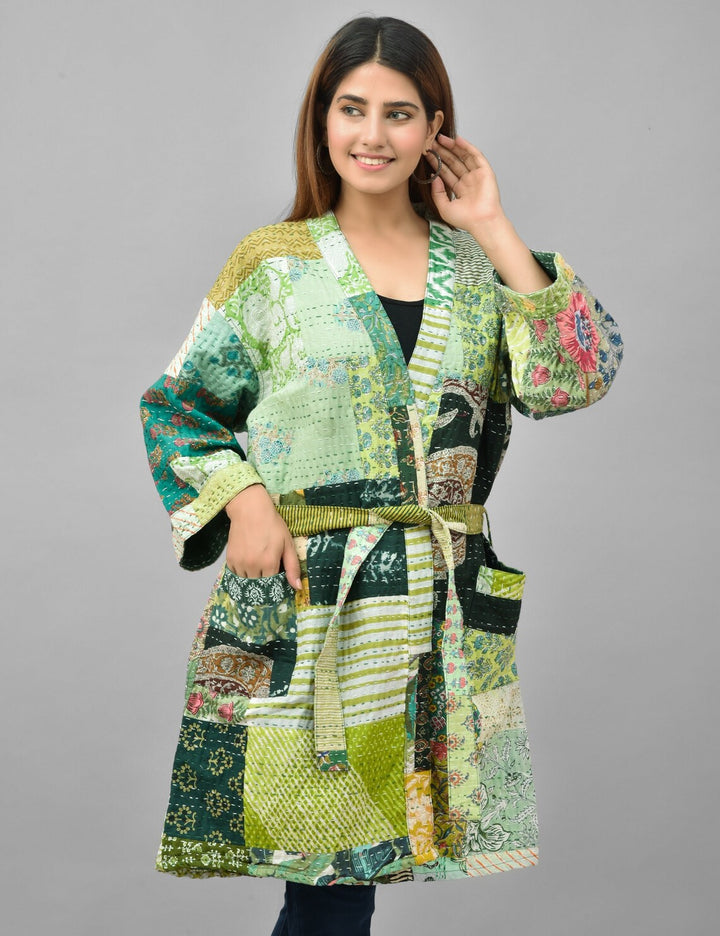 Handcrafted Kantha Stitch fabric Kimono