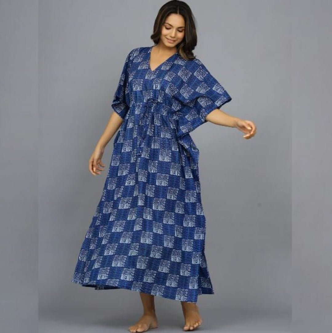 Hand Block-Print Cotton Kaftan