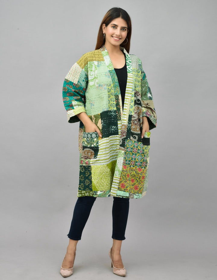 Handcrafted Kantha Stitch fabric Kimono