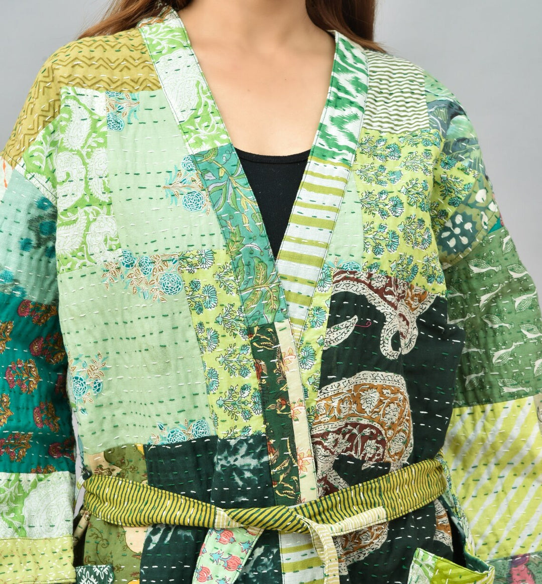 Handcrafted Kantha Stitch fabric Kimono