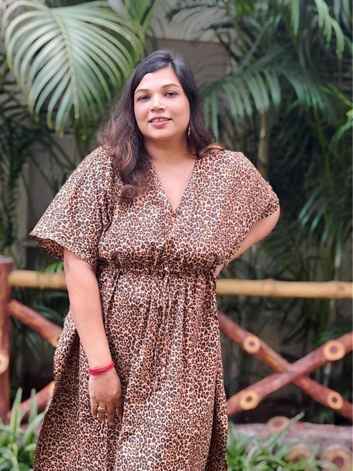 Hand Block Leopard Print Cotton Kaftan