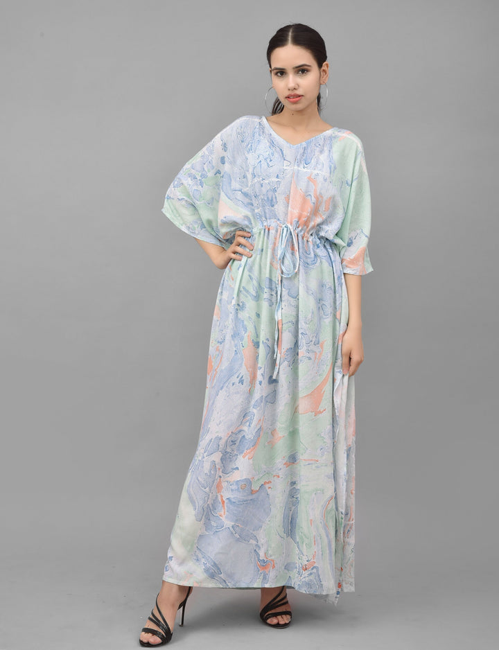 Hand Block-Print Tie Dye Rayon Kaftan