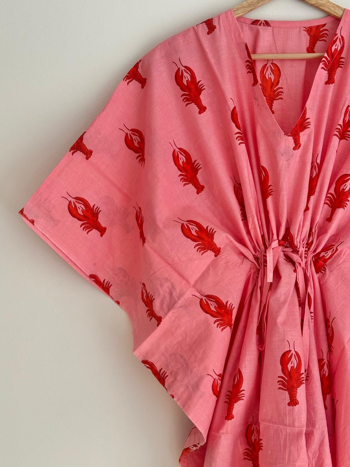 Pink Lobster Printed Cotton Kaftan