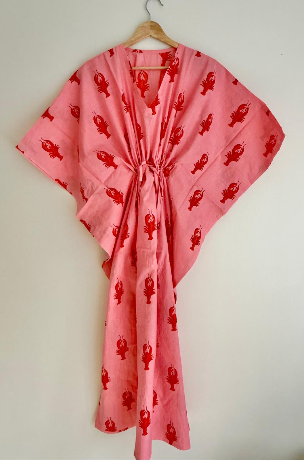 Pink Lobster Printed Cotton Kaftan