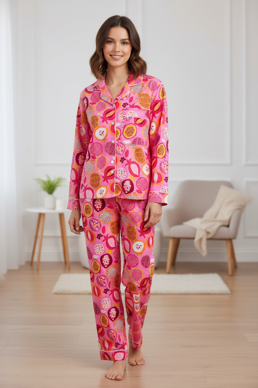 Long Pajama Set in Fruity Pink