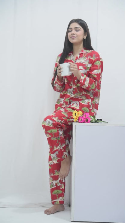 Long PJ Set in Animal Print
