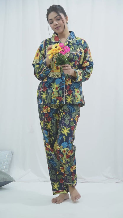 Long PJ Set in Blue Frida Kahlo