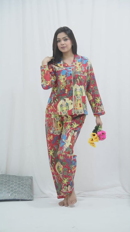 Long PJ Set in Red Frida Kahlo