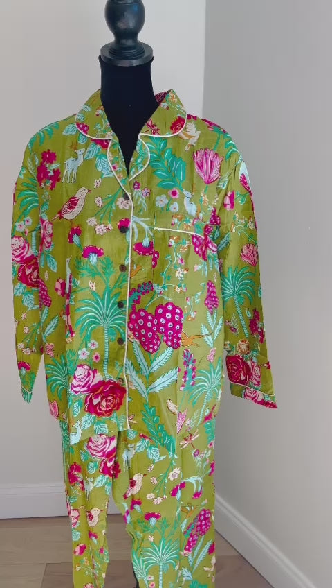 Glimmering Garden Green Long Pajama Set