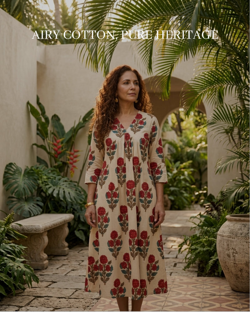 Block printed midi dress