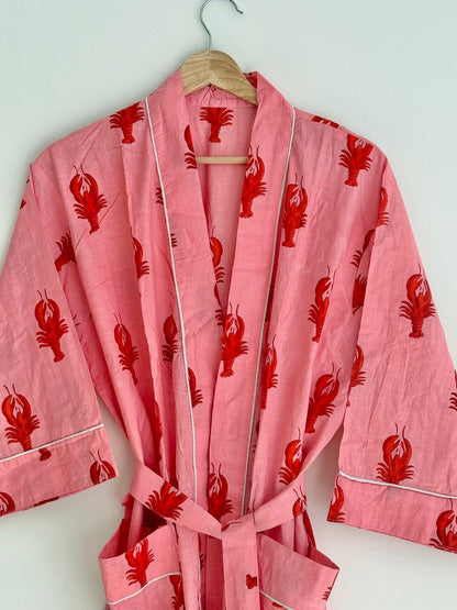 Pink Lobster Printed Cotton Robe