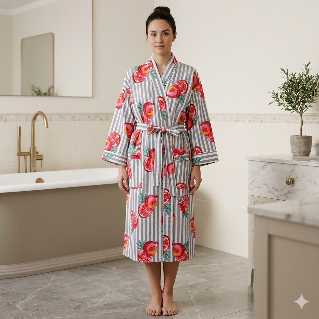 Fruity Striped Cotton Bath Robe