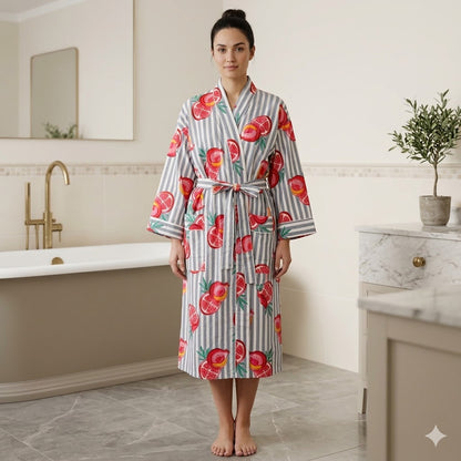 Fruity Striped Cotton Bath Robe
