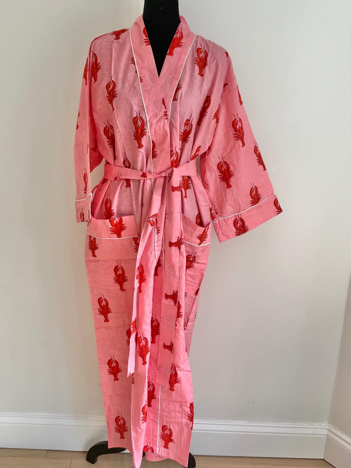 Pink Lobster Printed Cotton Robe