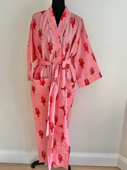 Pink Lobster Printed Cotton Robe