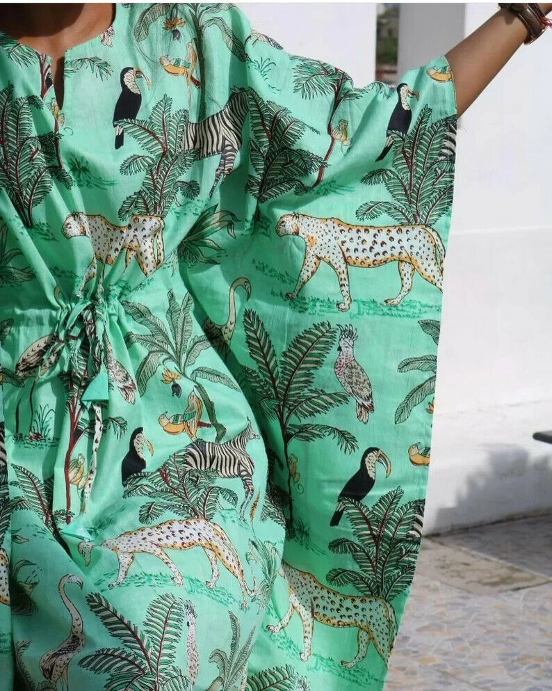 Animal Block Printed Cotton Kaftan