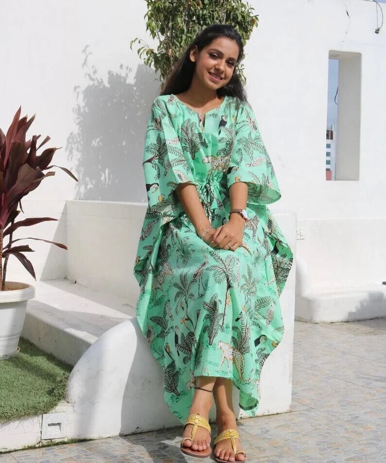 Animal Block Printed Cotton Kaftan
