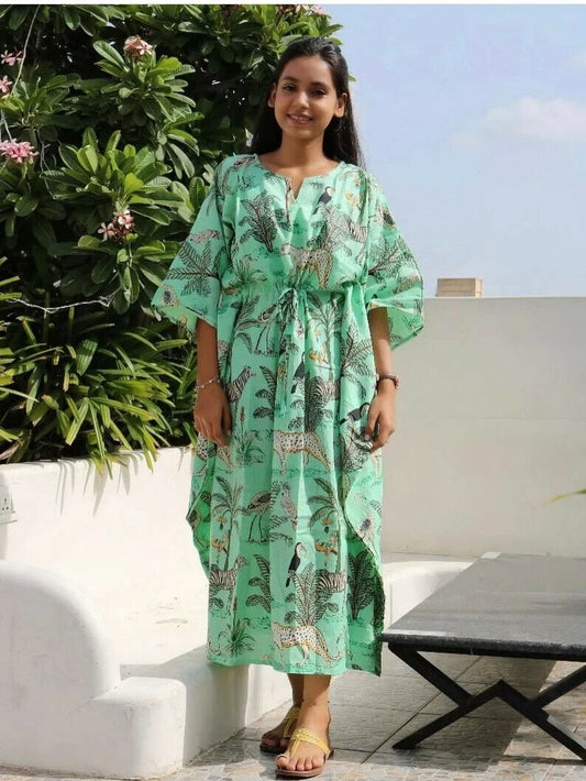 Animal Block Printed Cotton Kaftan