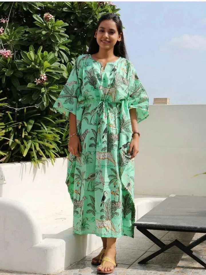 Animal Block Printed Cotton Kaftan