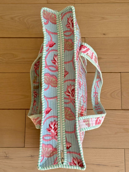 Block Printed Quilted Cotton Tote Bag
