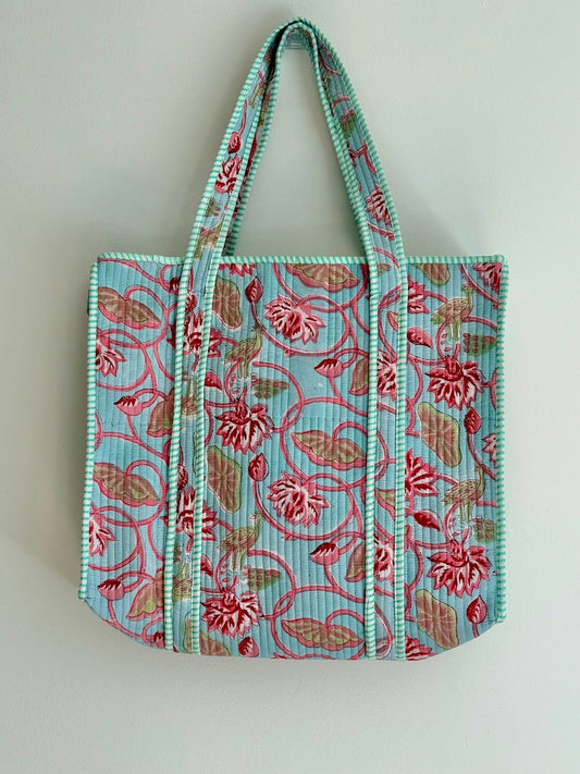 Block Printed Quilted Cotton Tote Bag