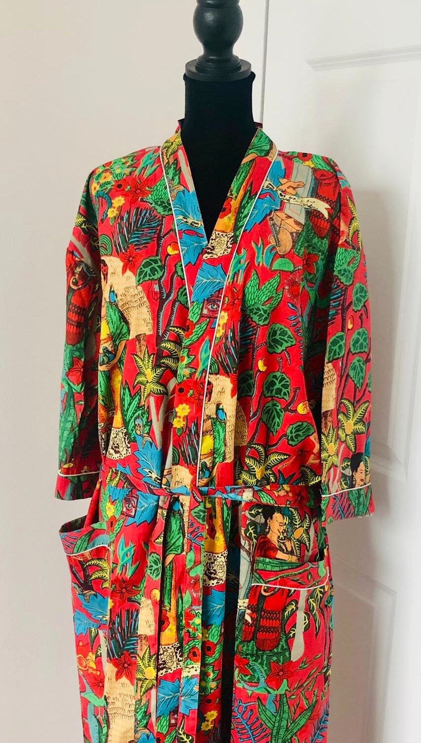 Red Frida Kahlo Cotton Robe – Amranis