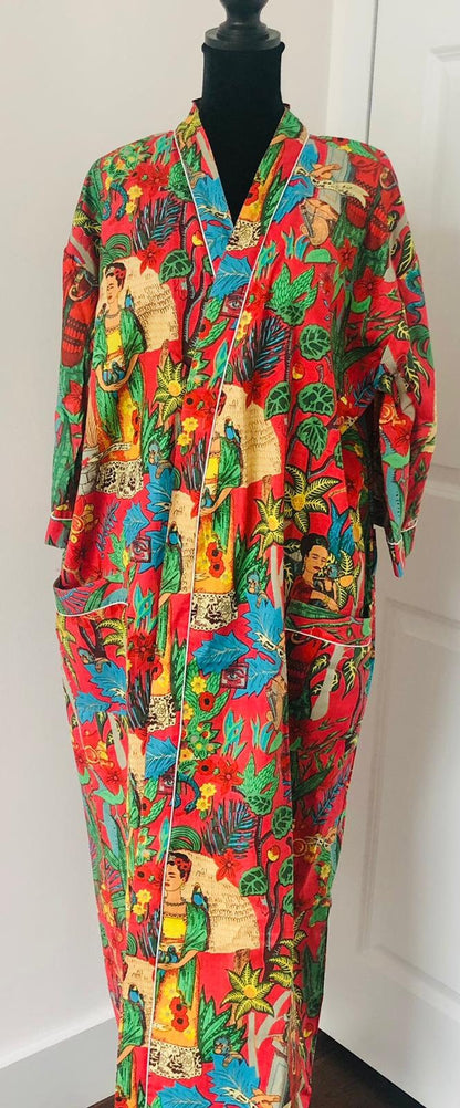 Pink Frida Kahlo Cotton Robe