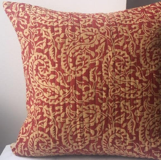 Hand Block Printed Maroon Paisley Cushion Cover