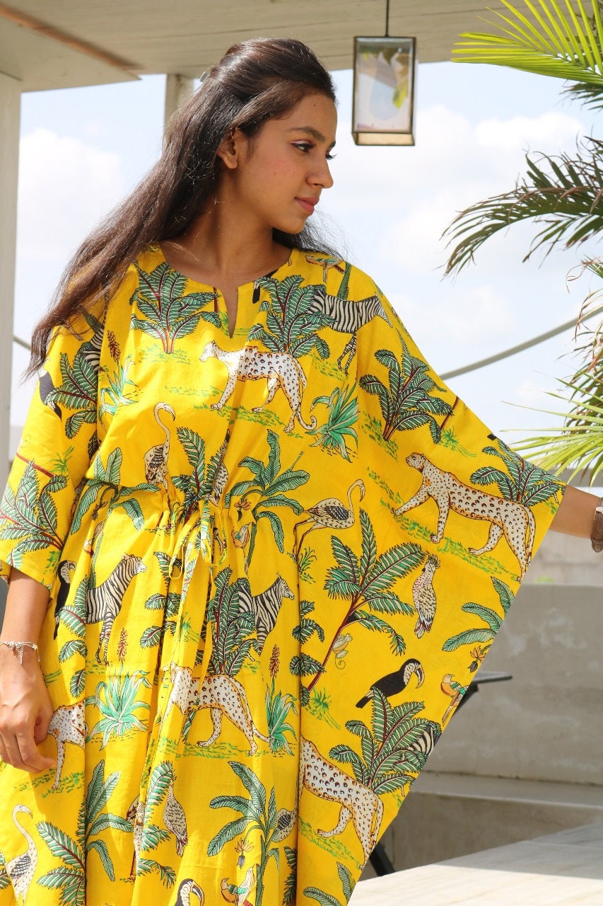 Hand Block Forest Print Cotton Kaftan