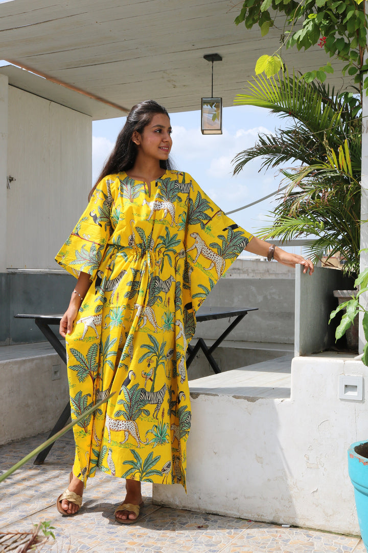 Hand Block Forest Print Cotton Kaftan