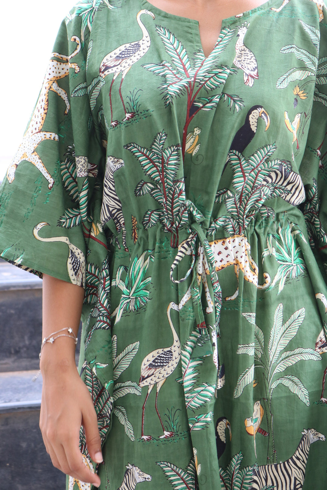 Hand Block Forest Print Cotton Kaftan