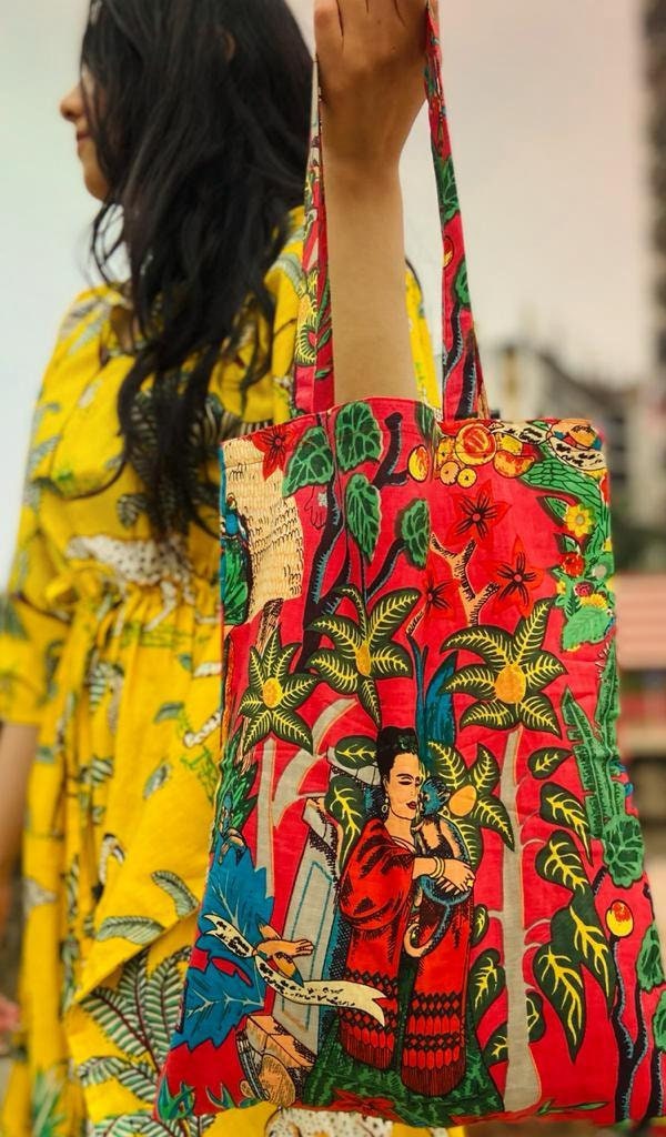 'Frida's Garden' Red Tote Bag