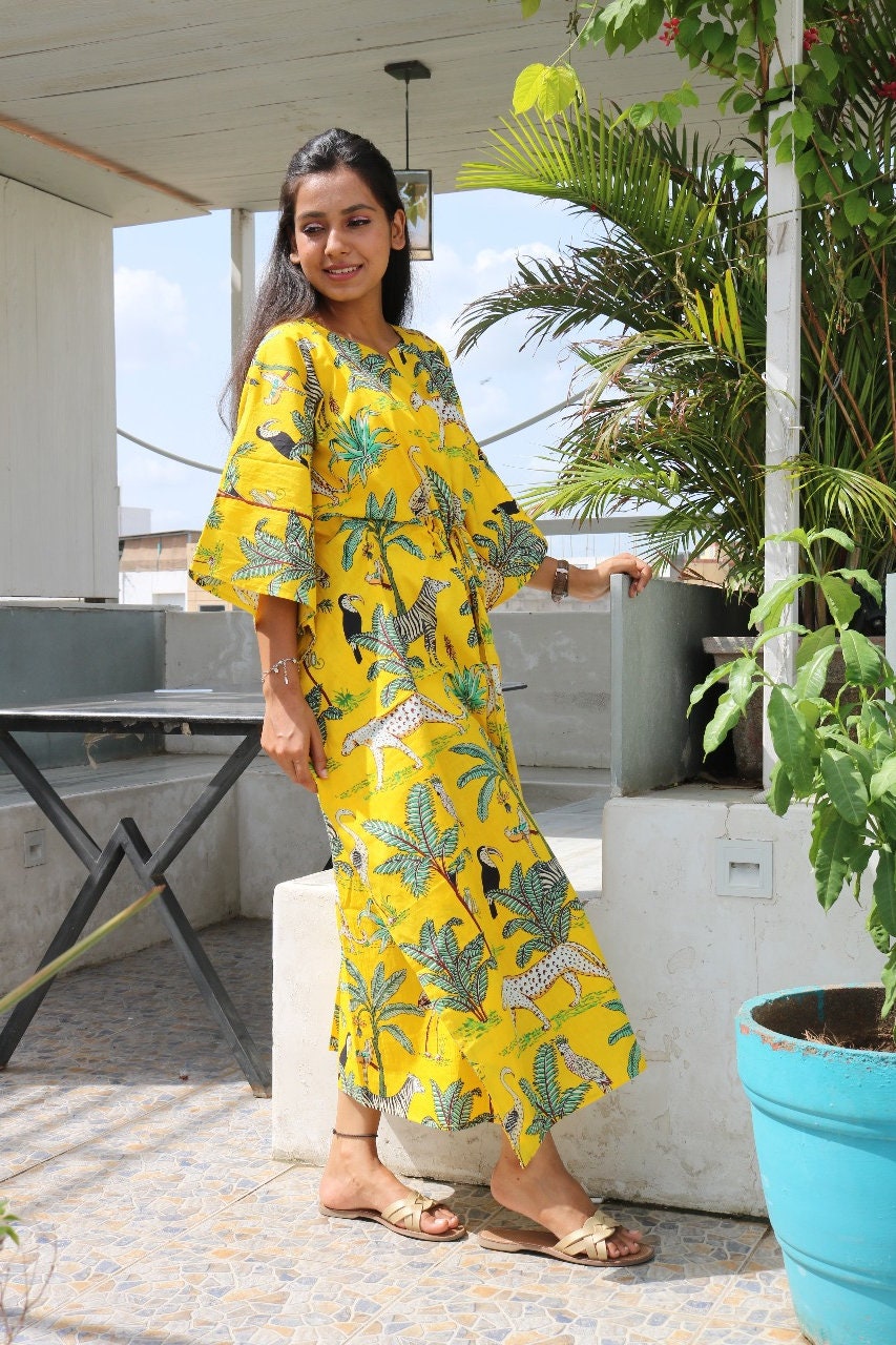 Hand Block Forest Print Cotton Kaftan