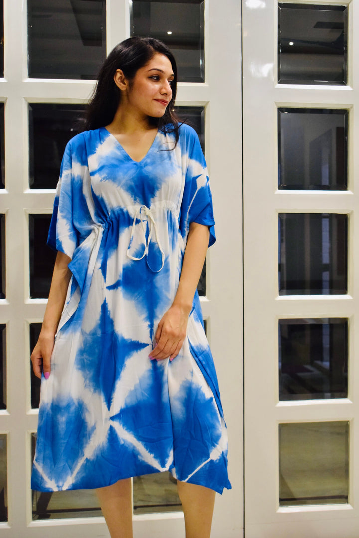 Blue Shibori Boho Tie Dye Short Kaftan